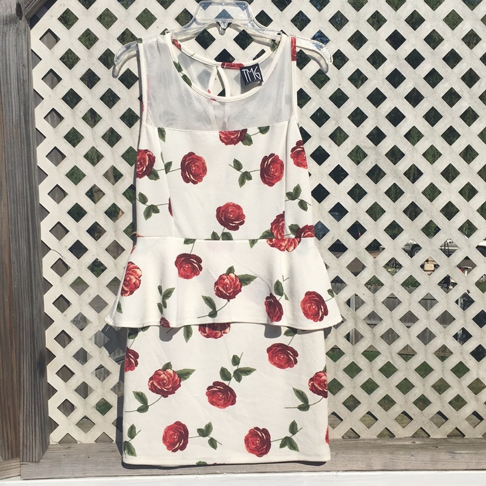 TMG Shear Open Neck/KeyholeBack White Floral Dress